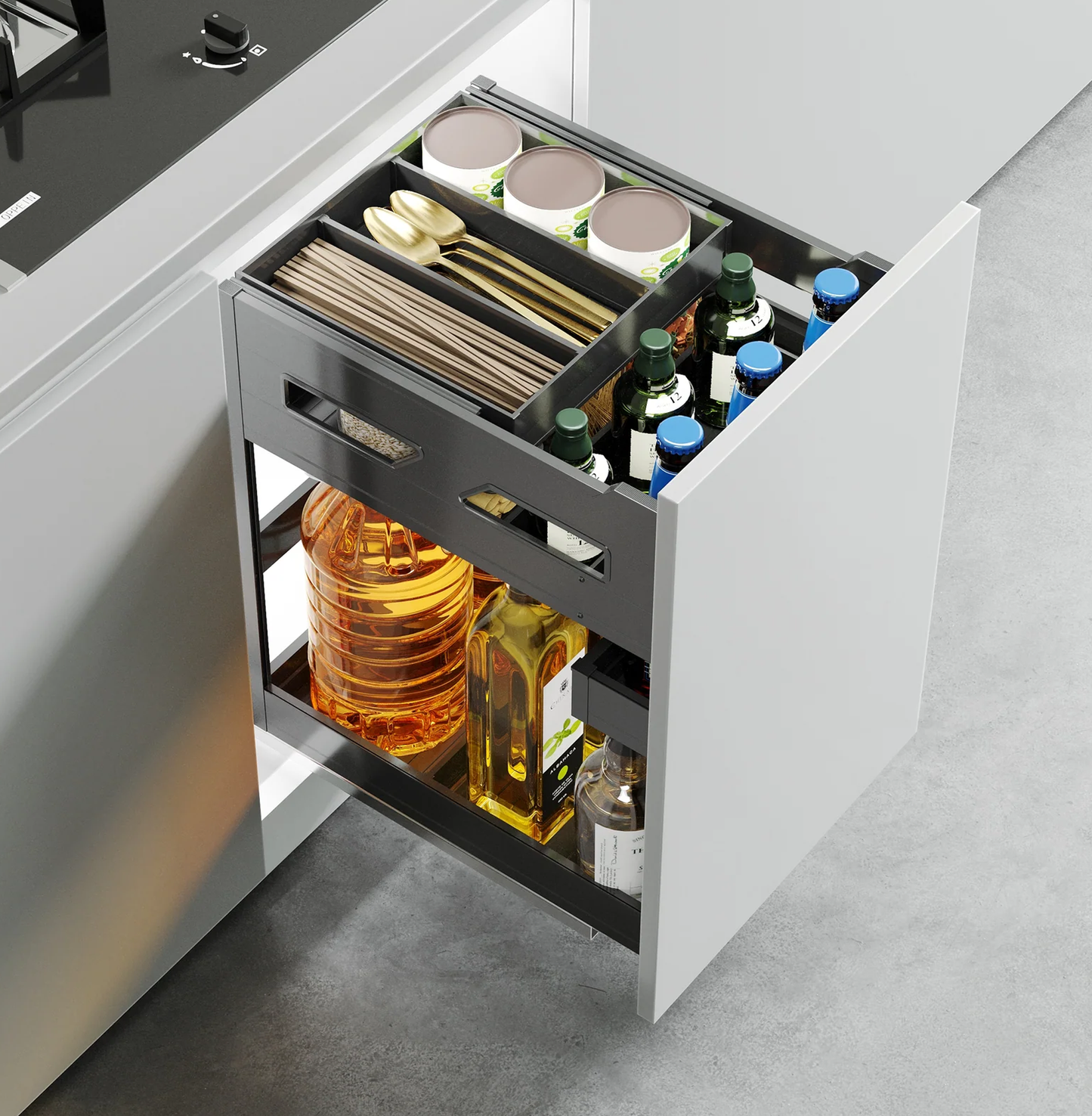 Spice and bottle pull out drawer